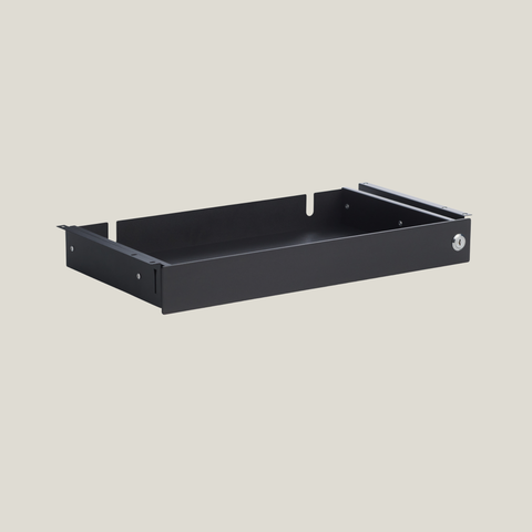 Black metal shelf on a beige background