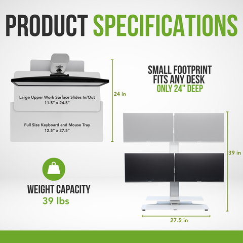 Sit2Stand™ Standing Desk Converter with Dual Monitor Mount (White)