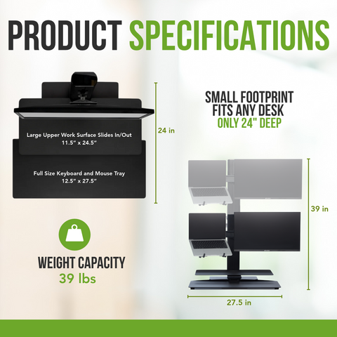 Sit2Stand Standing Desk Converter Monitor Mount AND Laptop Holder (Black)