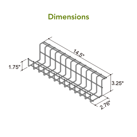 Wire Basket Cable Management Tray  - Home & Office Under Desk Cable Manager Shelf and Cord Organizer - (14.5" x 2.8"))