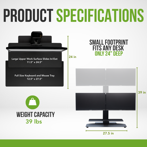 Sit2Stand™ Standing Desk Converter with Dual Monitor Mount (Black)