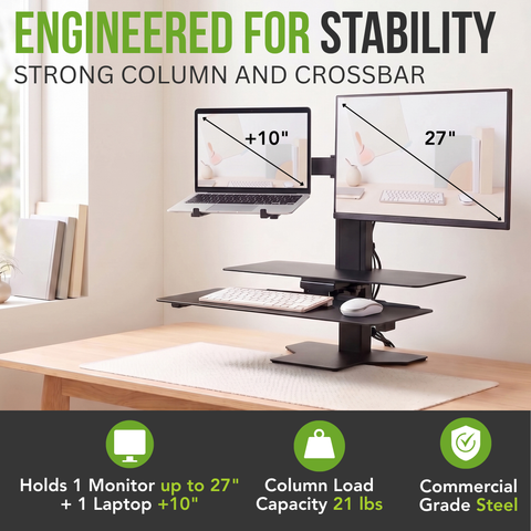 Sit2Stand Standing Desk Converter Monitor Mount AND Laptop Holder (Black)
