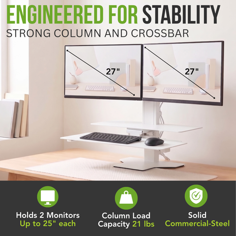Sit2Stand™ Standing Desk Converter with Dual Monitor Mount (White)