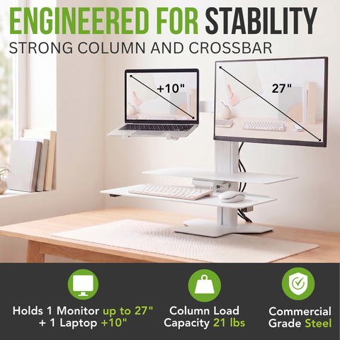 Sit2Stand Standing Desk Converter Monitor Mount AND Laptop Holder (White)