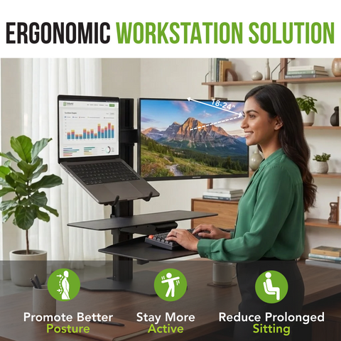 Sit2Stand Standing Desk Converter Monitor Mount AND Laptop Holder (Black)