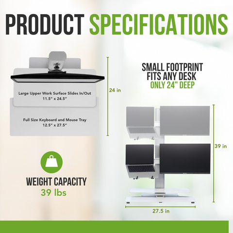 Sit2Stand Standing Desk Converter Monitor Mount AND Laptop Holder (White)