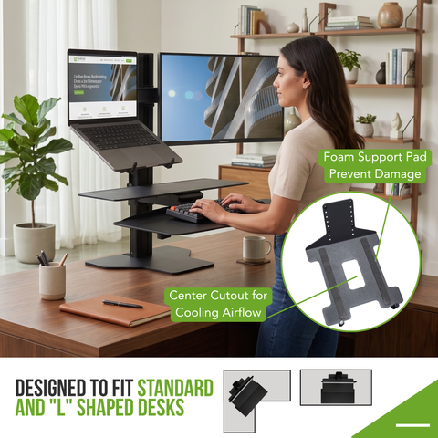 Sit2Stand Standing Desk Converter Monitor Mount AND Laptop Holder (Black)