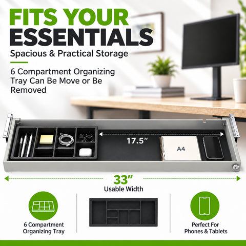 Long Standing Desk Drawer - (10" x 33")