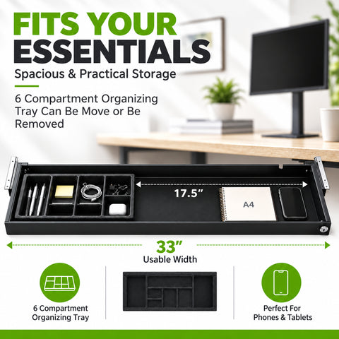 Long Standing Desk Drawer - (10" x 33")